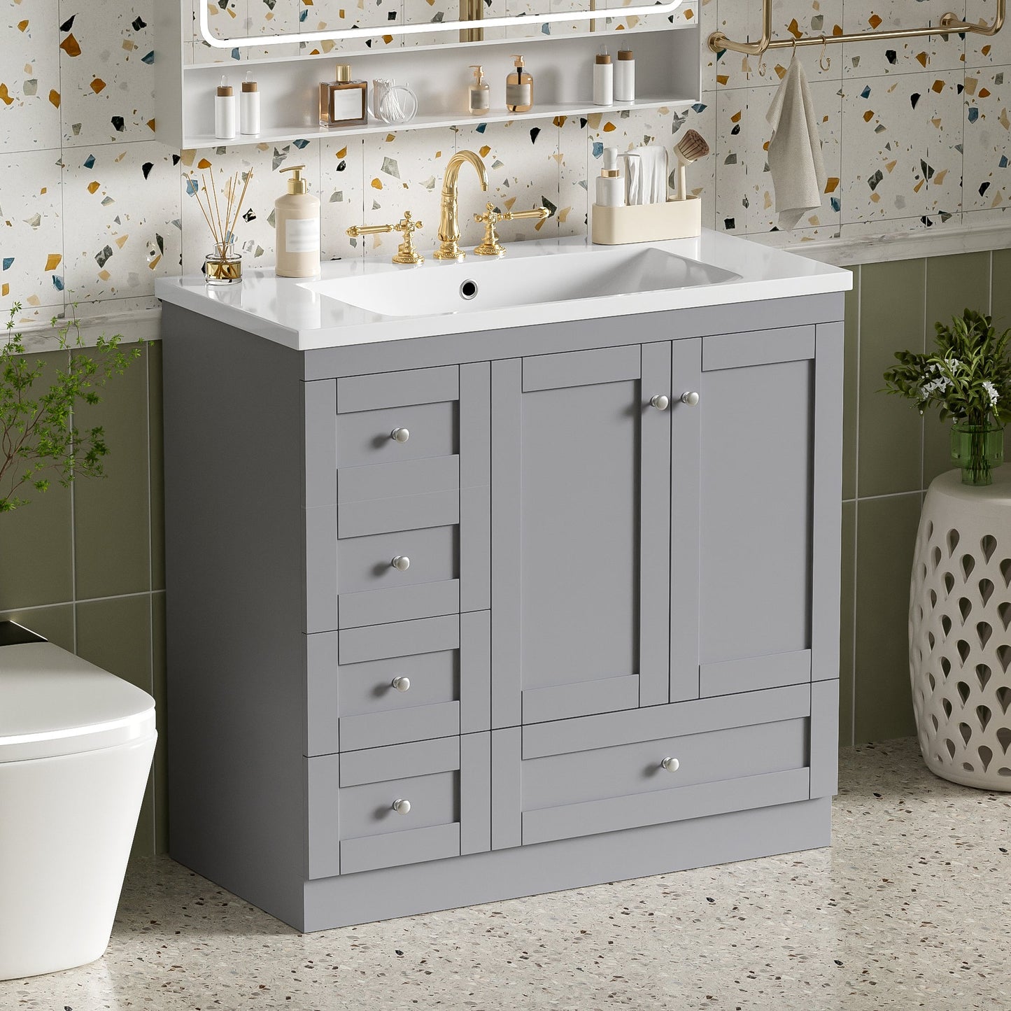 36 Inch Shaker Style Free-Standing Bathroom Vanity Cabinet with Sink