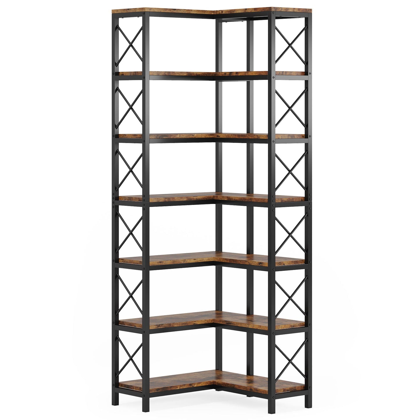 7 Tier Corner Bookshelf, Storage Unit For Living Room