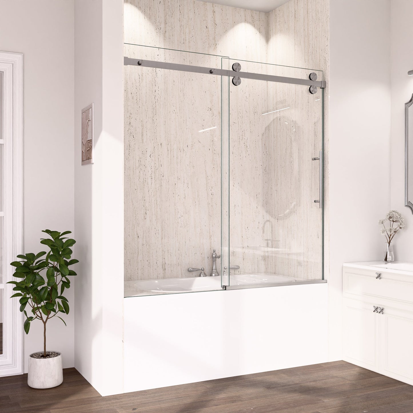 56-60"W x 60"H Frameless Sliding Tub Shower Door Enclosure