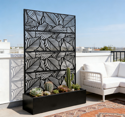 Leaf Pattern Privacy Screen with Planter Box