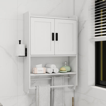 Bathroom Wall Cabinet with Doors, Adjustable Shelf, Towel Bar, and Paper Holder
