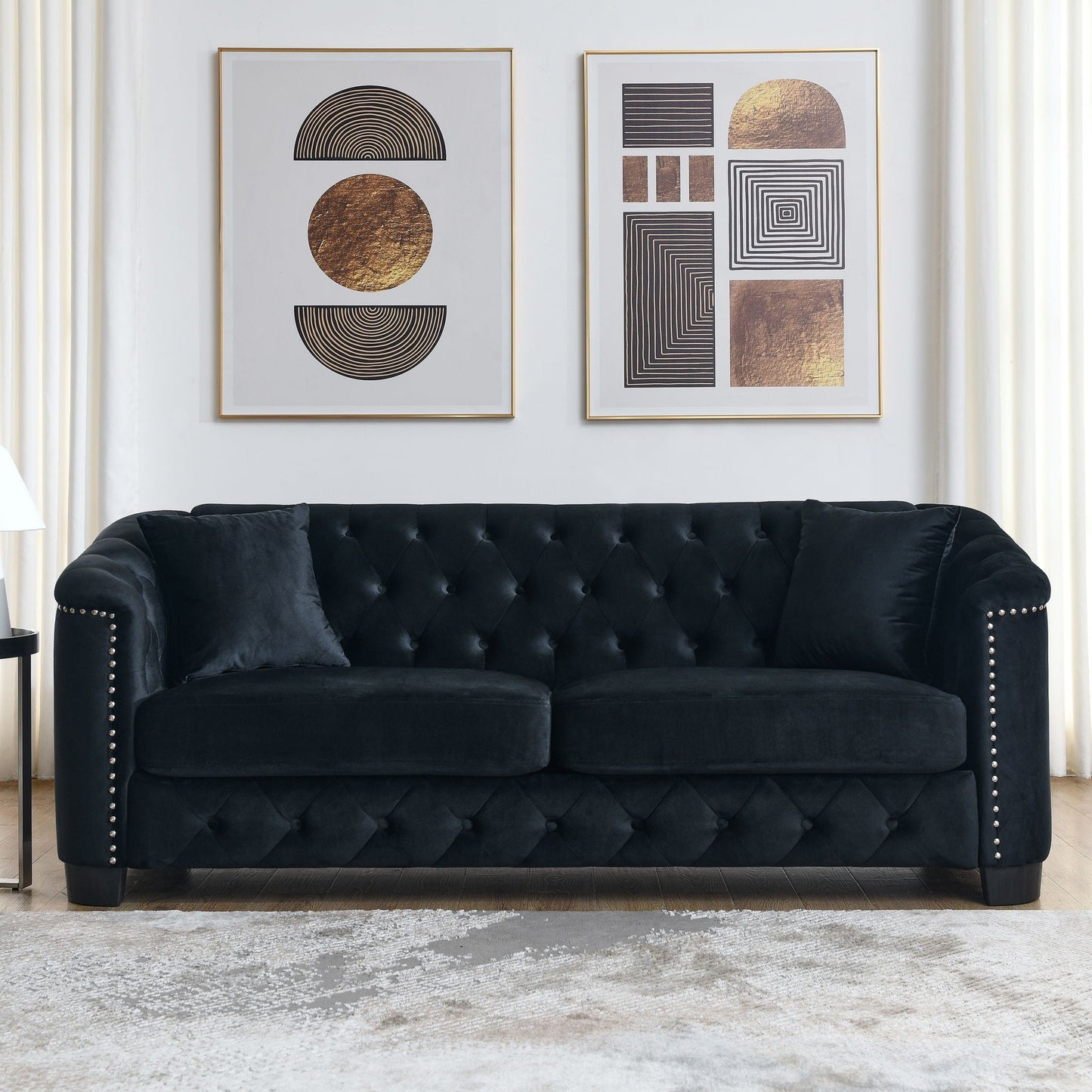 Modern Chesterfield Sofa With Tufted Backrest For Living Room