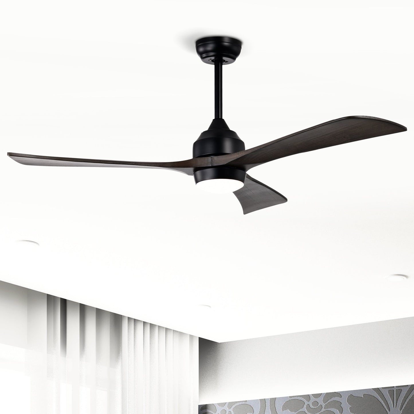 52" Solid Wood Blades Ceiling Fan with Lights Remote Control, Quiet DC Motor