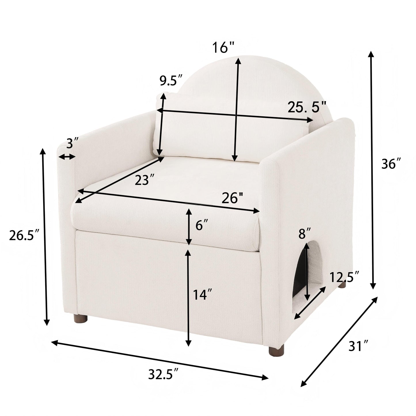 Beige Pet Friendly Accent Chair with Hidden Pet Nook
