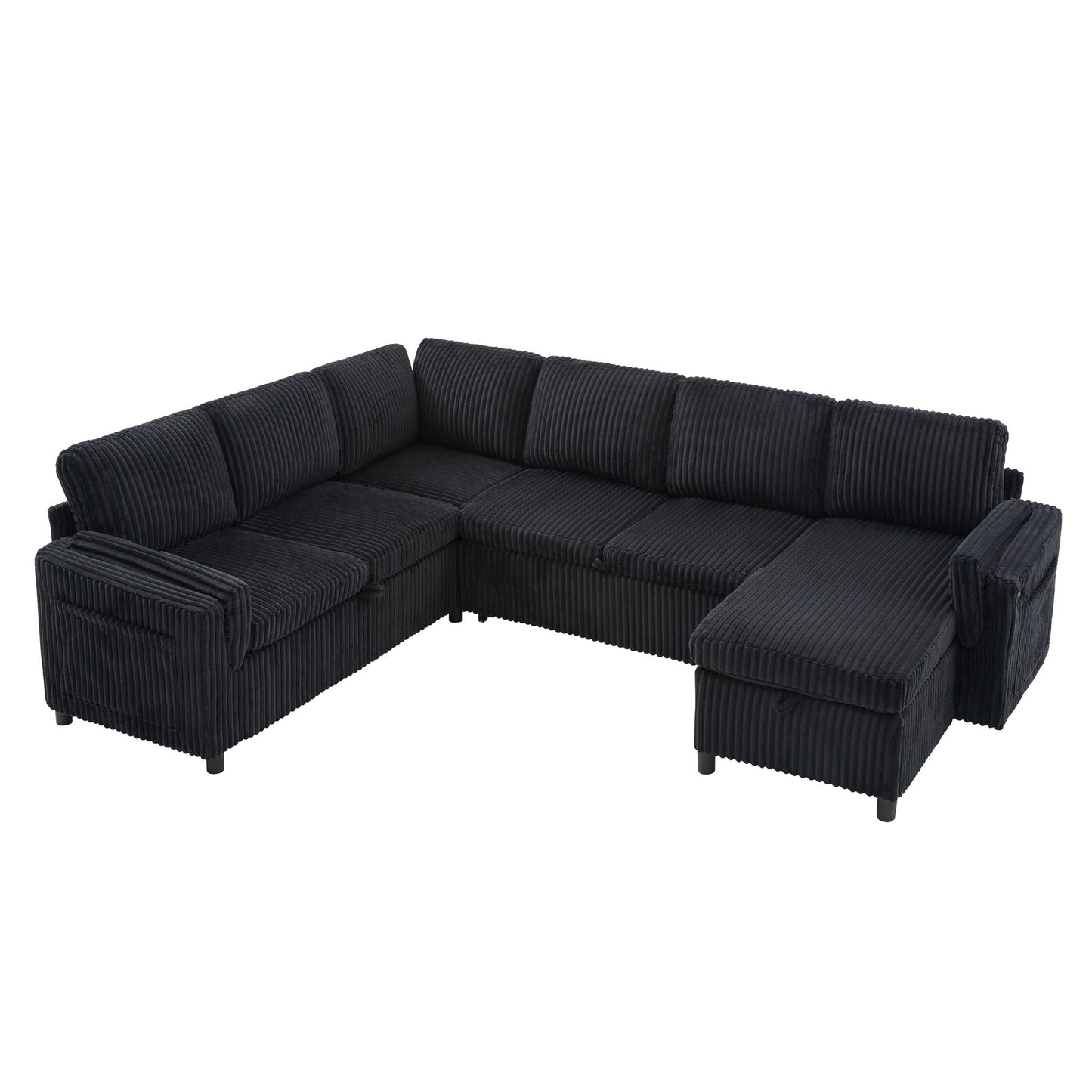 Convertible U-Shaped Sectional Sofa Bed With USB Ports And Storage