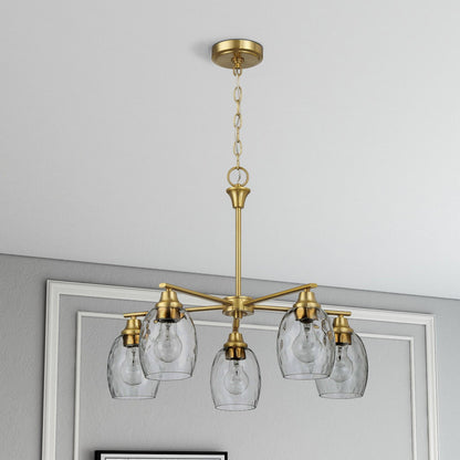 5 Lights Linear Arms With Chain Chandelier - Clear / Gold