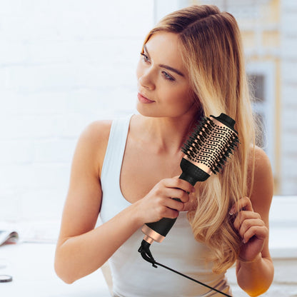 4 In 1 Hair Dryer Brush Curling Brush Hair Styler Volumizer Straightener Negative Ion Anti-frizz Hot-Air Hair Brush for All Hair Types Black White