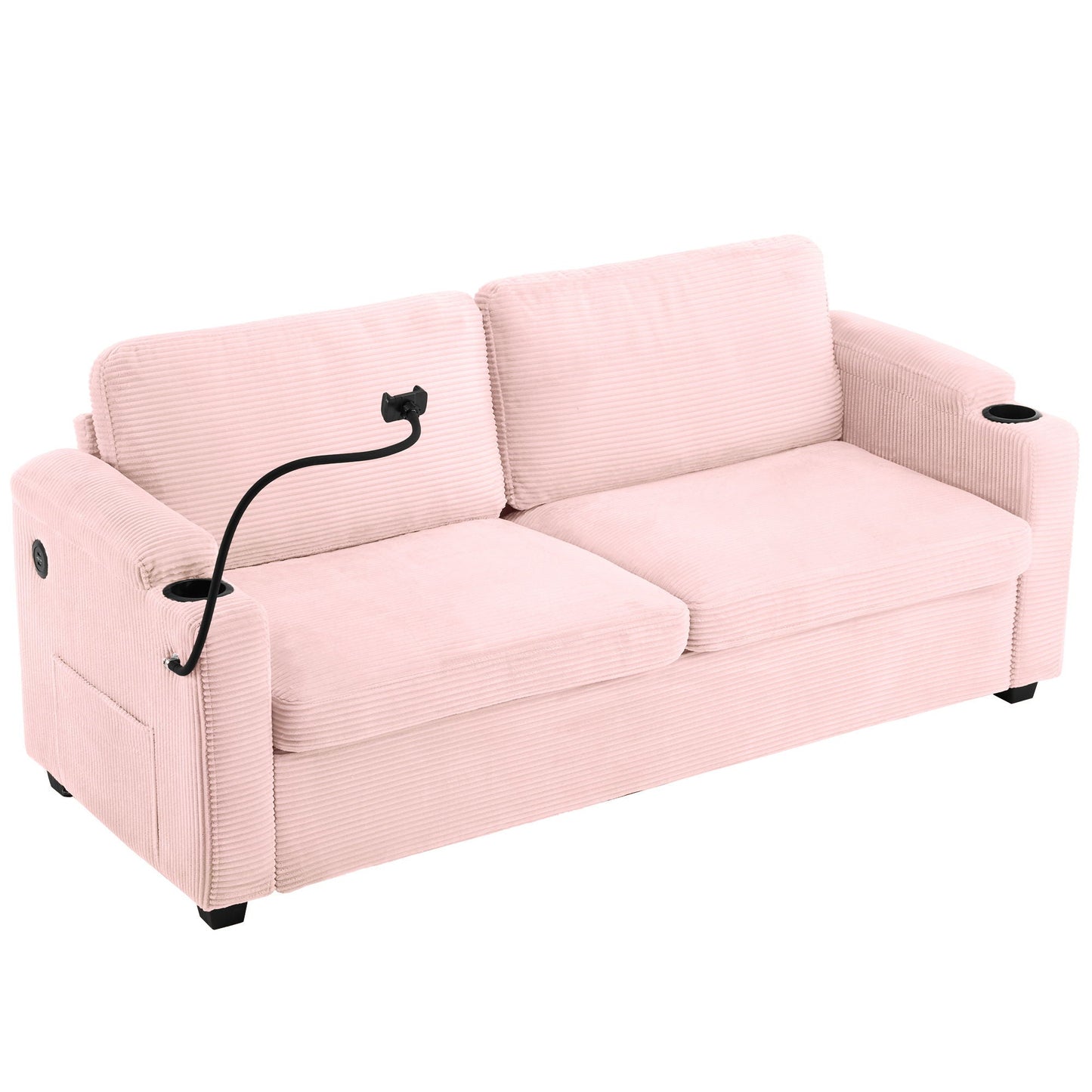 Sleeper Sofa Loveseat Sofa With Full Size Mattress, 2 USB Ports, 2 Cup Holders, 2 Side Pockets And Phone Holder