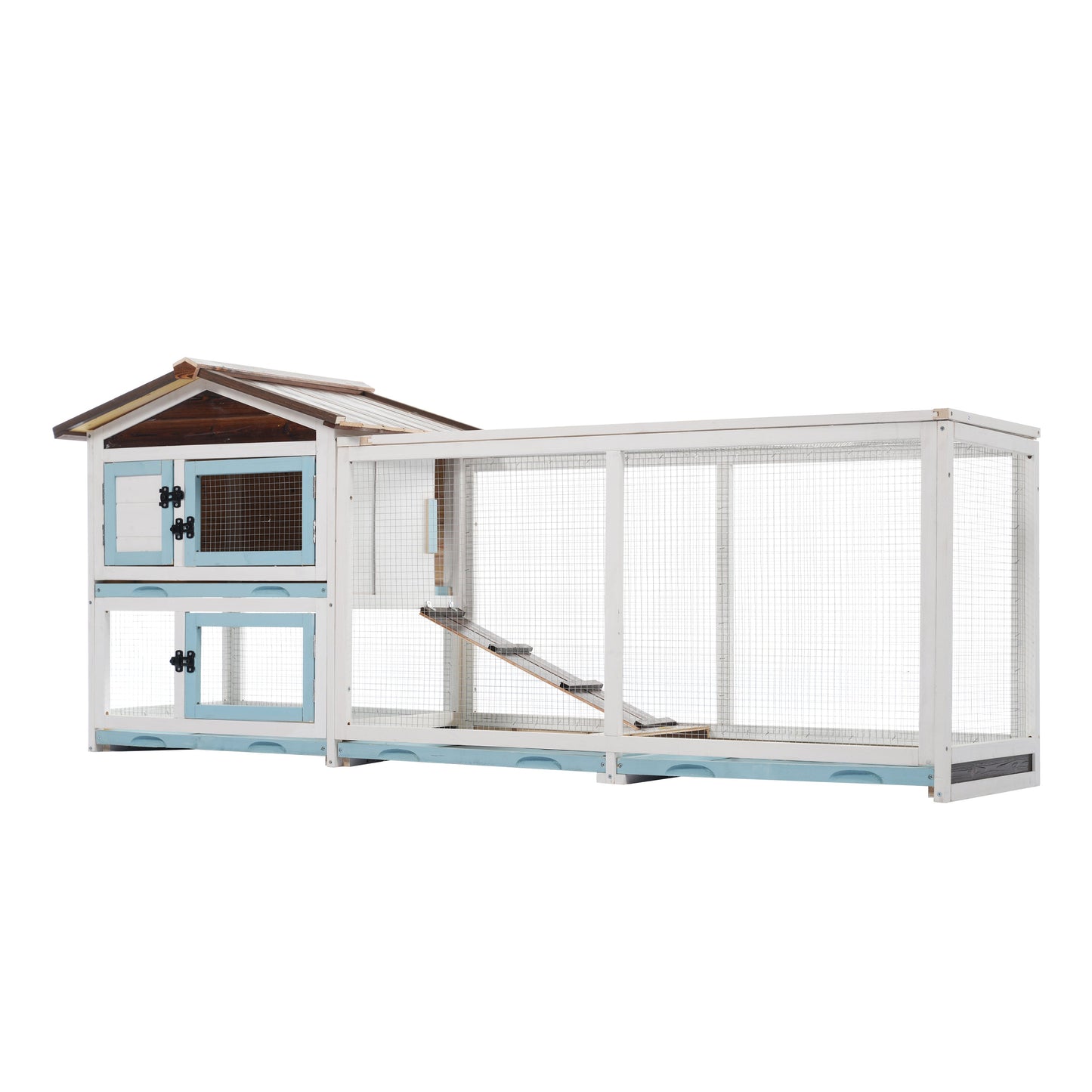 Outdoor Multi-Level Fir Wood Rabbit Hutch