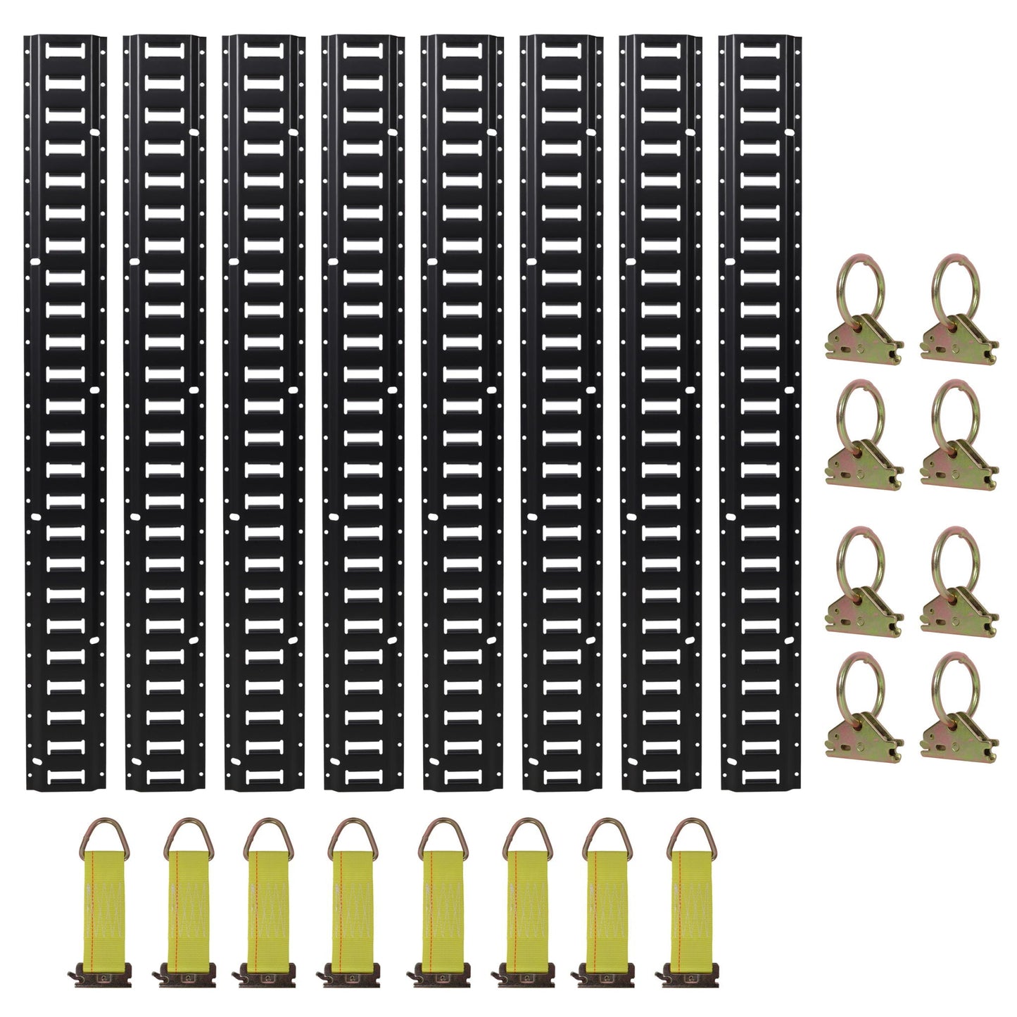 Heavy Duty E Track Tie-Down Rail Kit with O-Ring Anchors and Rope Tie Offs