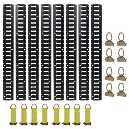 Heavy Duty E Track Tie-Down Rail Kit with O-Ring Anchors and Rope Tie Offs