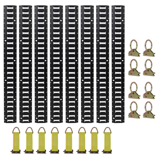 Heavy Duty E Track Tie-Down Rail Kit with O-Ring Anchors and Rope Tie Offs