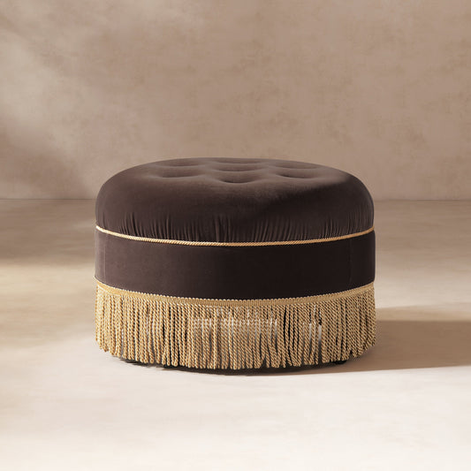 Yolanda 24" Round Upholstered Accent Ottoman - Deep Brown Velvet