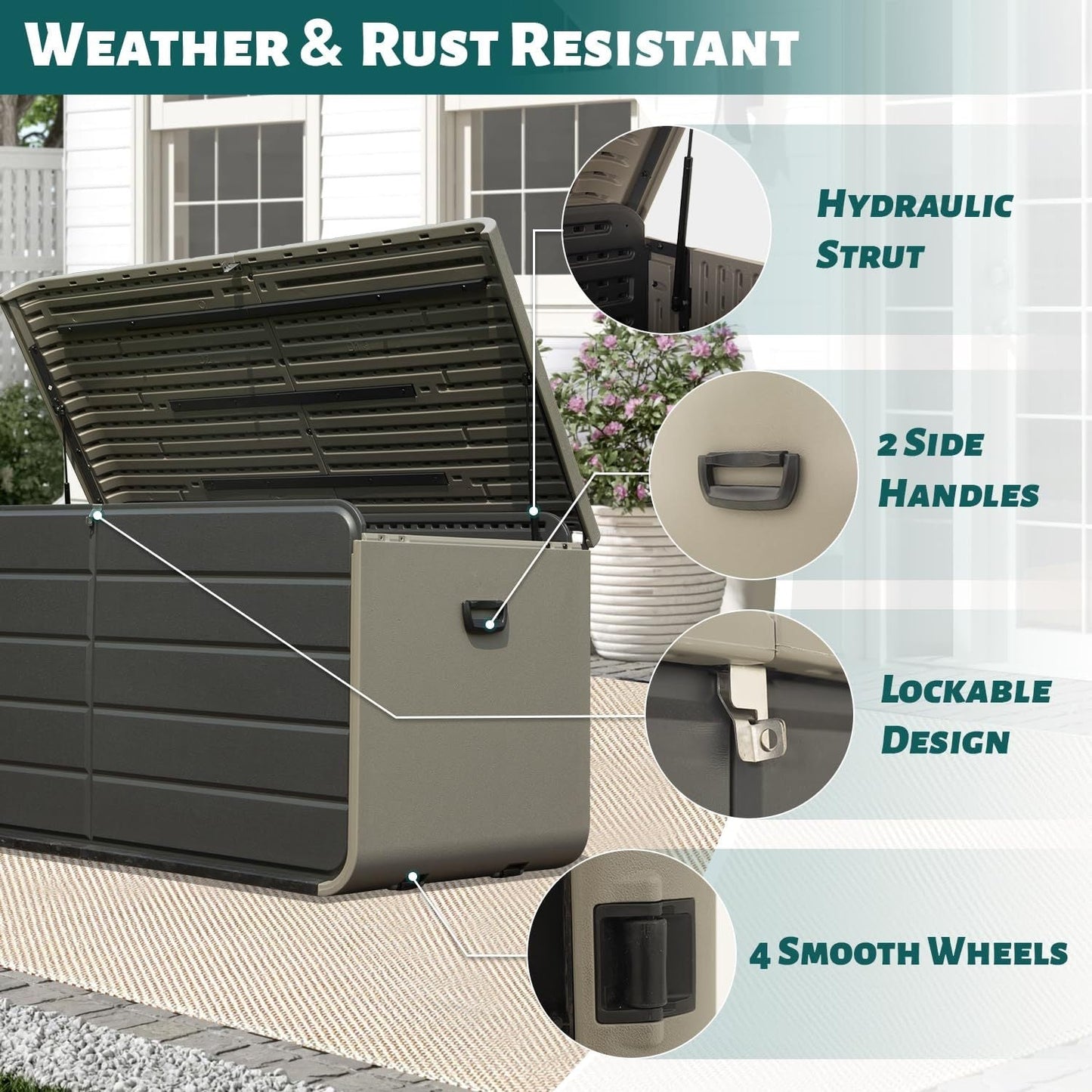 200 Gallon Plastic Deck Box with Lock and Waterproof Lid