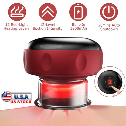 Electric Cupping Therapy Massager Electric Back Scraping Machine Vacuum Therapy CuppingÊTherapy Device with 12 Levels Temperature and Suction