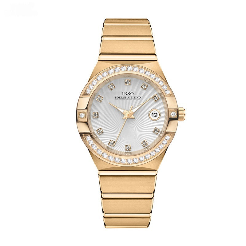 Simple Calendar Diamond Quartz Womens Watch