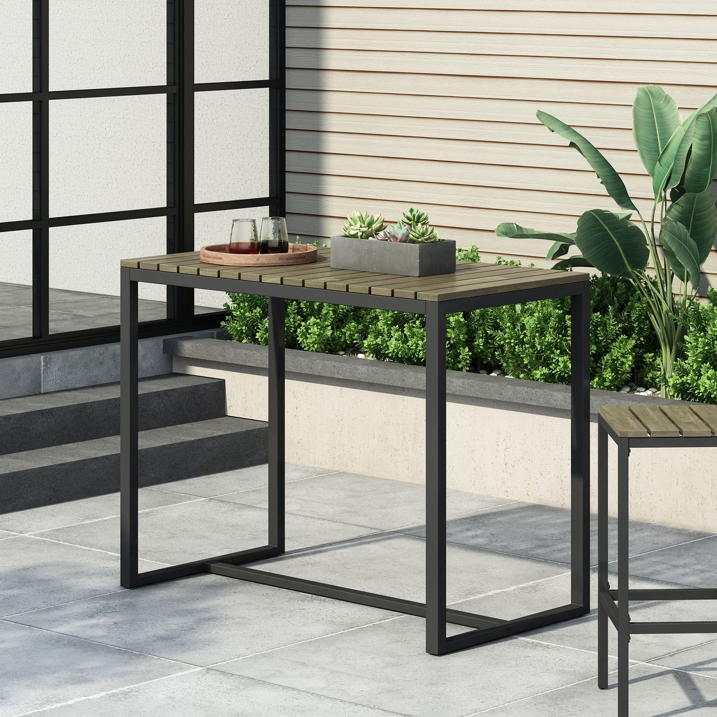 Ernesto Outdoor Industrial Acacia Wood Bar Table