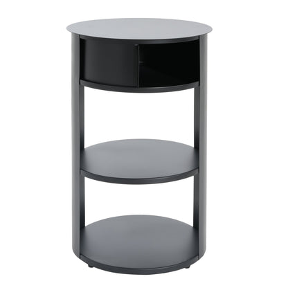 Indoor 3-Tier Metal Round Side Table with Sliding Door Cabinet