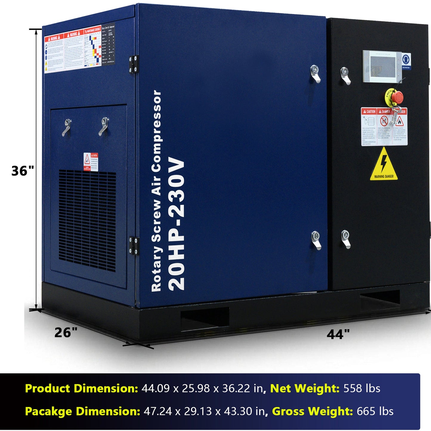 20HP Rotary Screw Air Compressor, 74 CFM, 125 PSI, Industrial-Grade