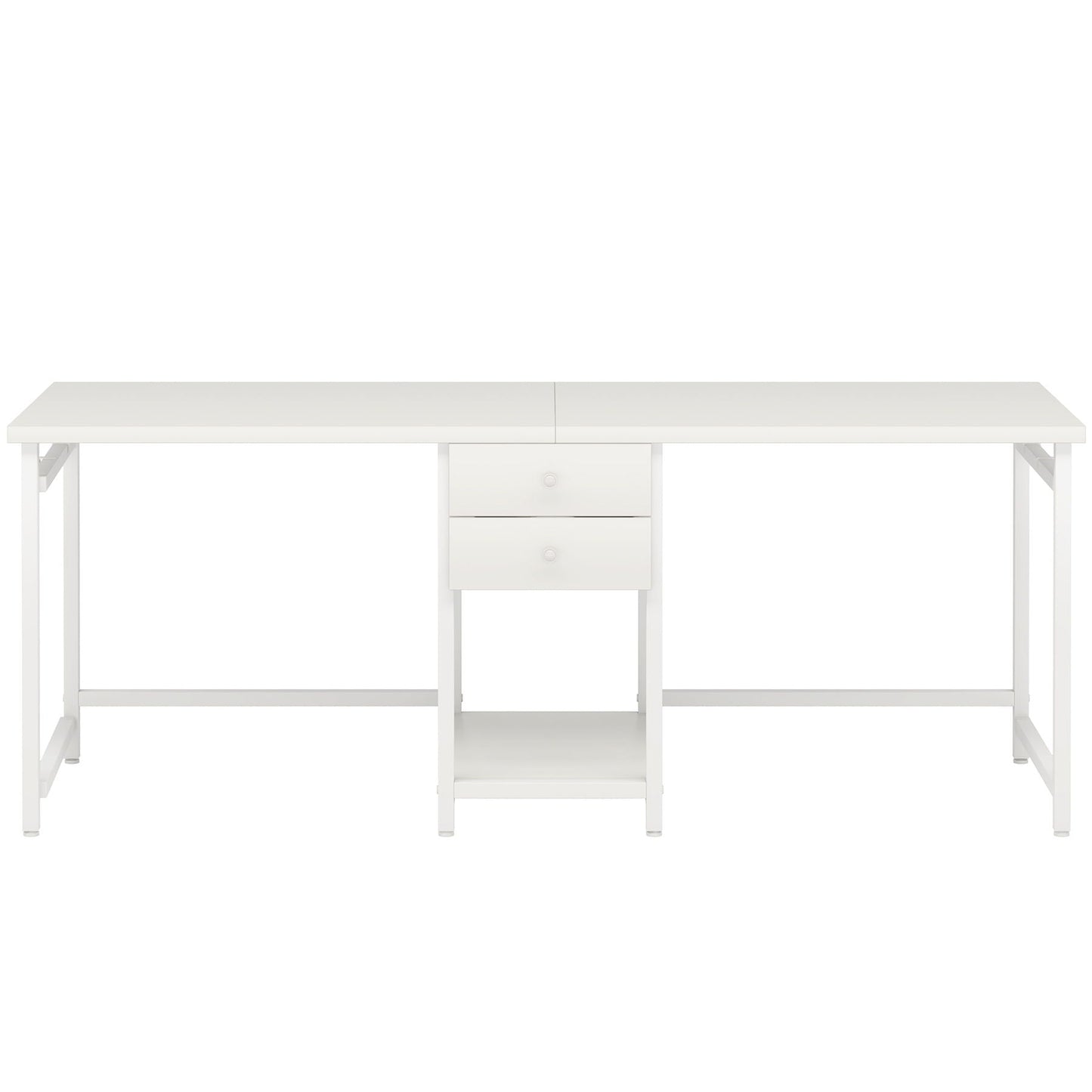 2 Person Computer Desk With Drawers And Shelves, Extra Long Double Workstation