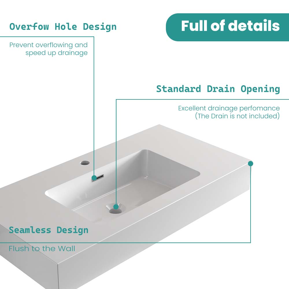 BB02-36-101 Integrated Solid Surface Basin Without Drain and Faucet, Glossy