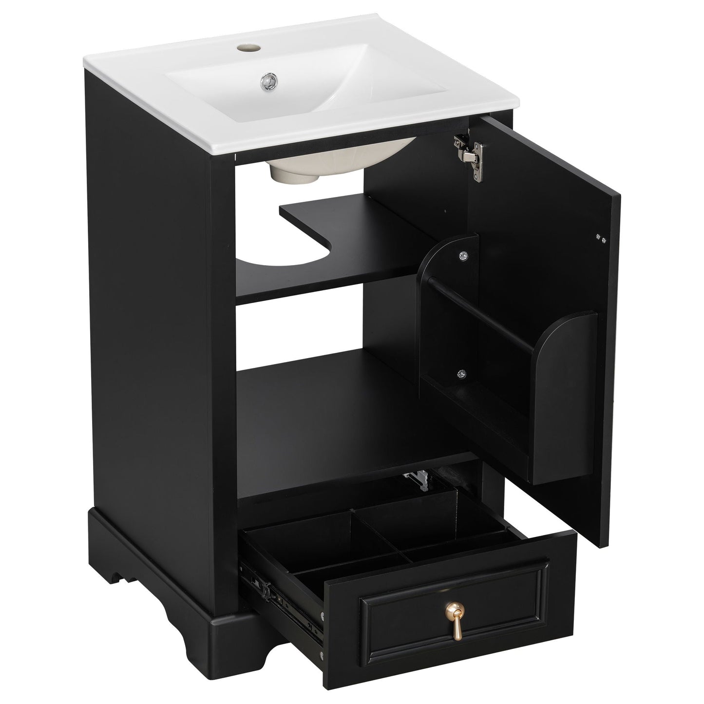 Bathroom Vanity With Sink, Soft Close Door, Adjustable U-Shaped Shelf