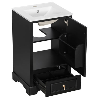 Bathroom Vanity With Sink, Soft Close Door, Adjustable U-Shaped Shelf