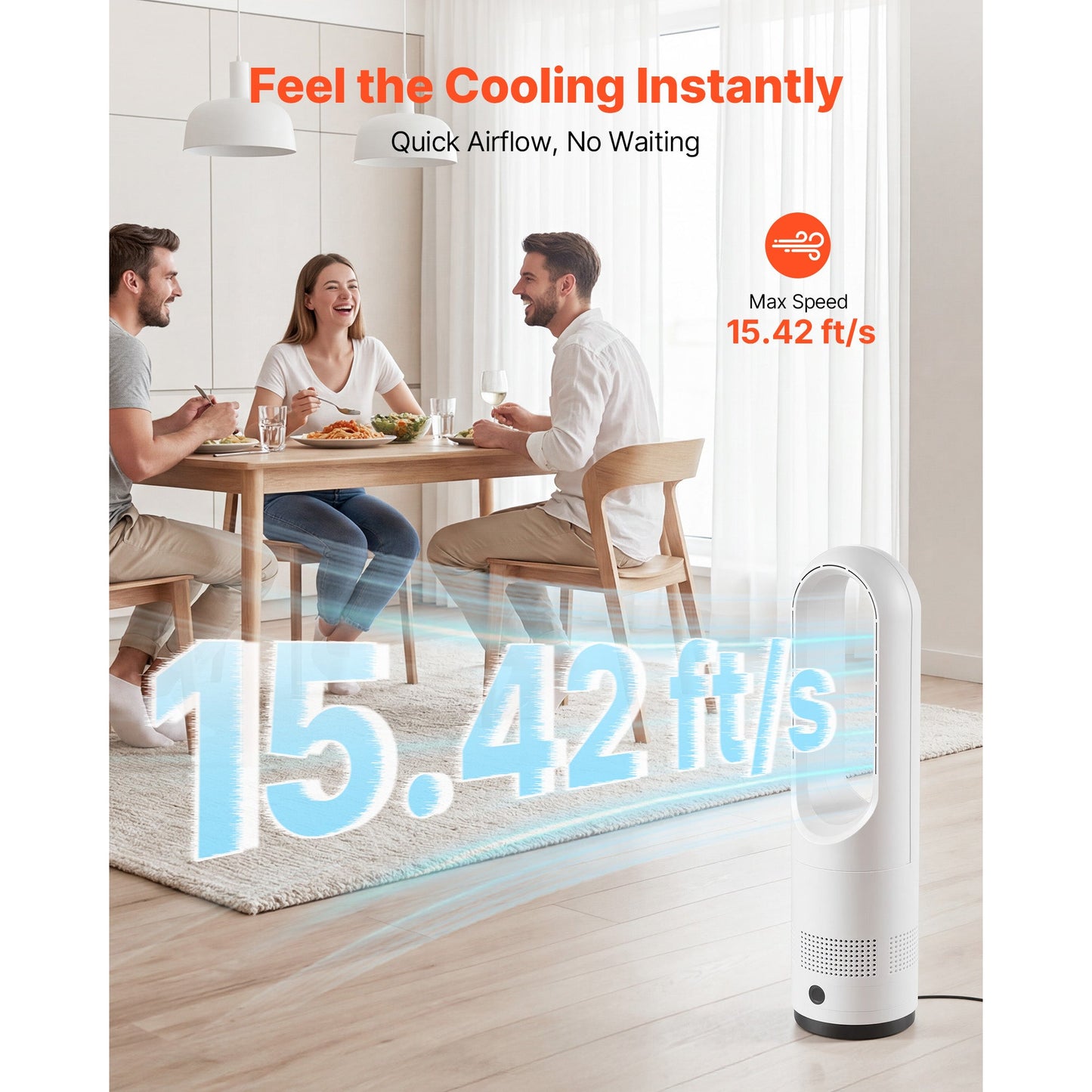 Bladeless Tower Fan, 80° Oscillating Standing Fan with Remote