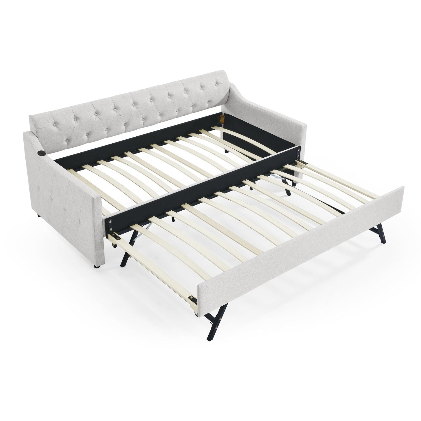 Size Upholstered Daybed With Trundle And USB Charging Armrest