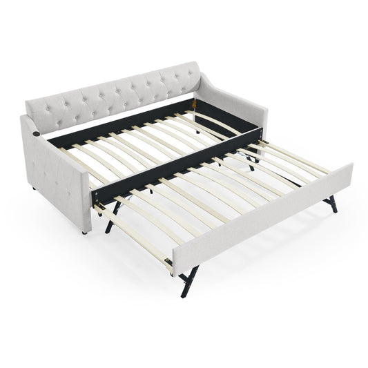 Size Upholstered Daybed With Trundle And USB Charging Armrest