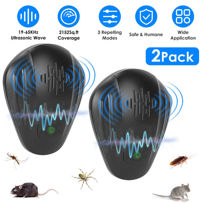 Ultrasonic Pest Repeller 2-Pack for Mosquitoes, Roaches & Rats