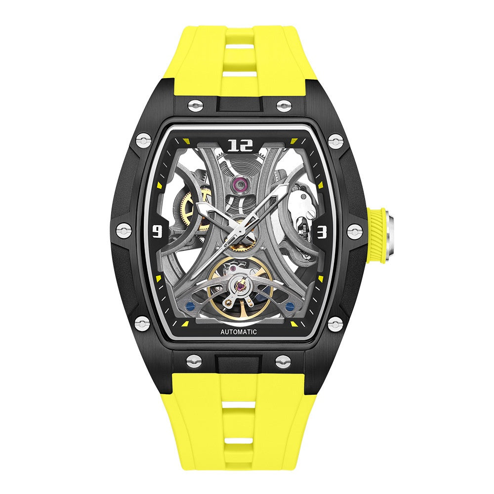 Barrel-shaped Watch With A Steel Case Full Skeleton Automatic Movement