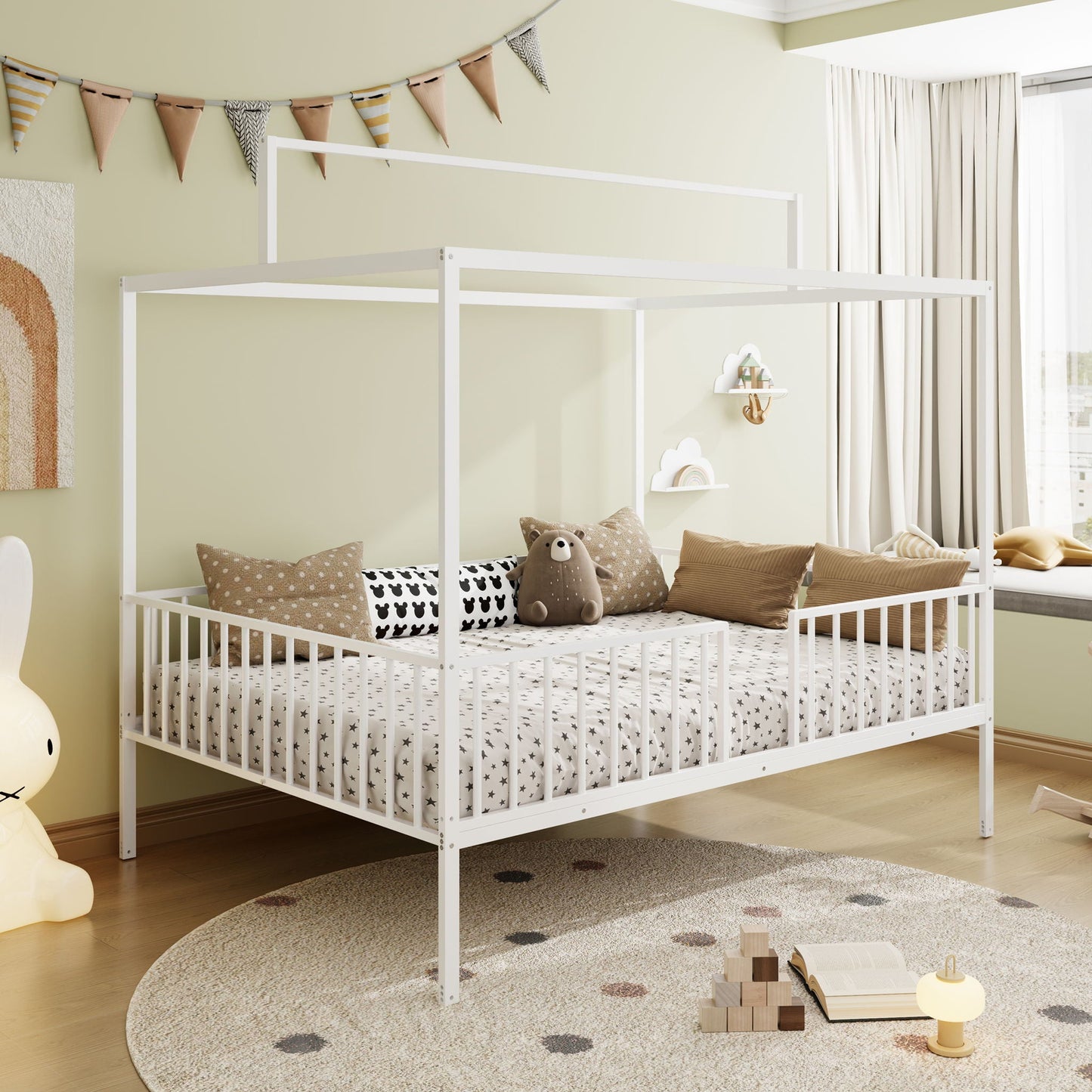 3 In 1 Convertible Montessori Floor Bed With Fenced Support