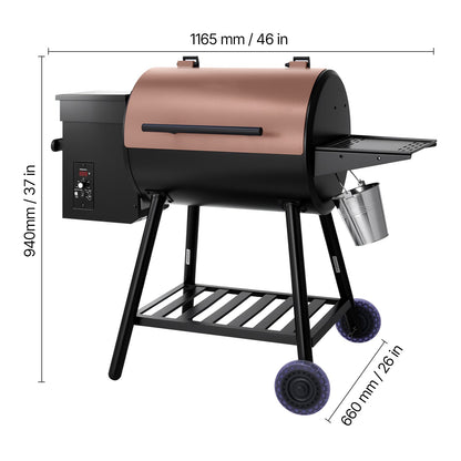 Wood Pellet Grill Smoker Outdoor Electric BBQ Grills 456 Sq.in Cook Area