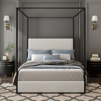 Canopy Bed With Tall Upholstered Headboard And 4 Poster