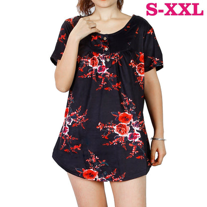 Women Summer Shirts Tops Loose Short Sleeve T Shirts Casual Floral Printed Button Shirts Blouse S-XXL