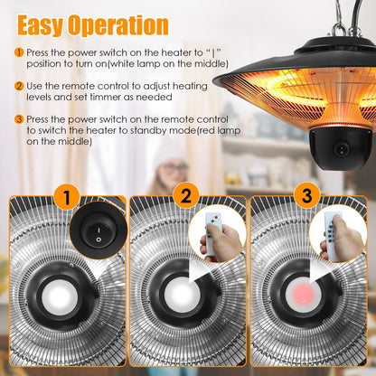 1500W Electric Hanging Patio Heater with 3 Heat Levels & Timer