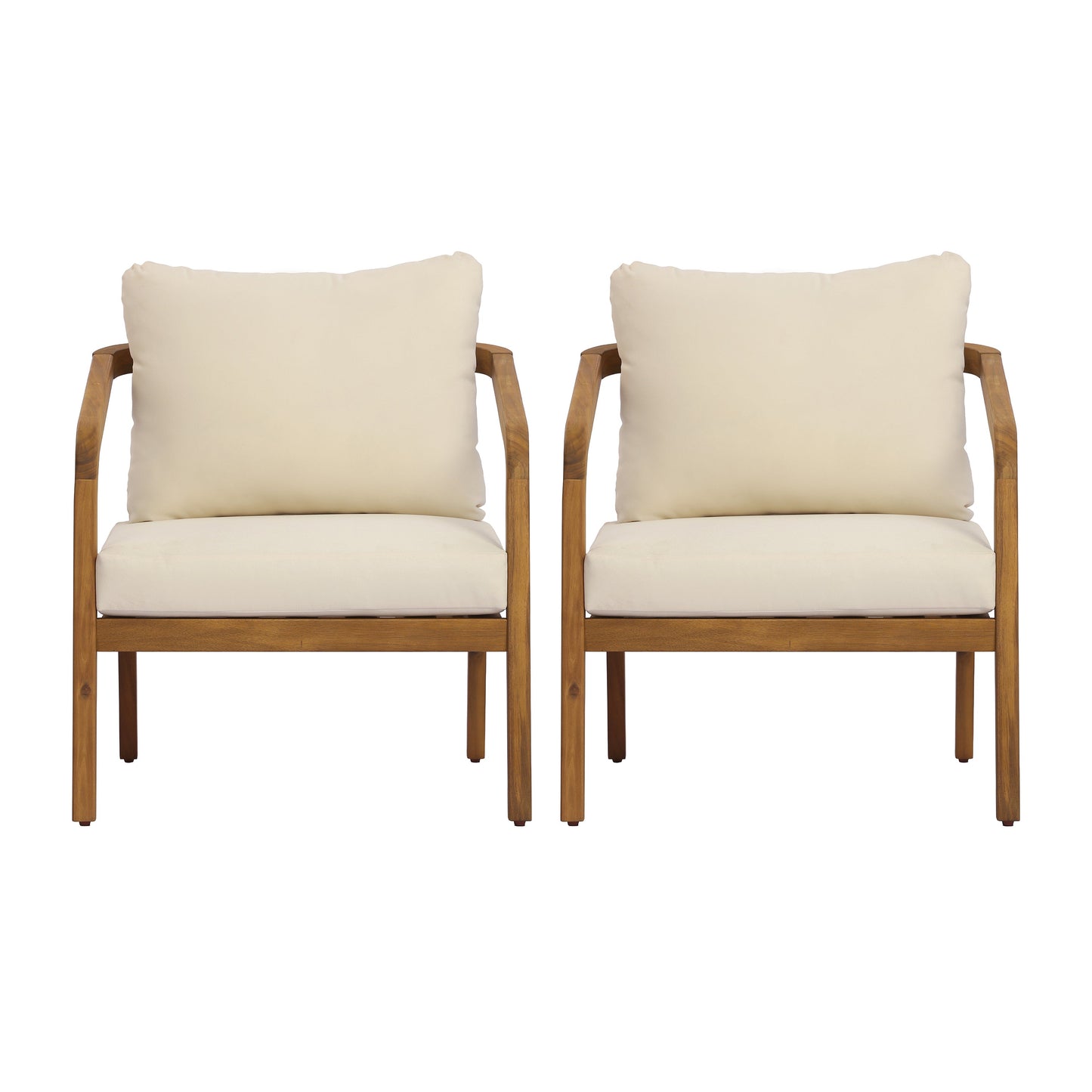 Acacia Wood Outdoor Patio Club Chair with PE Wicker Backrest & Cushions (Set of 2)