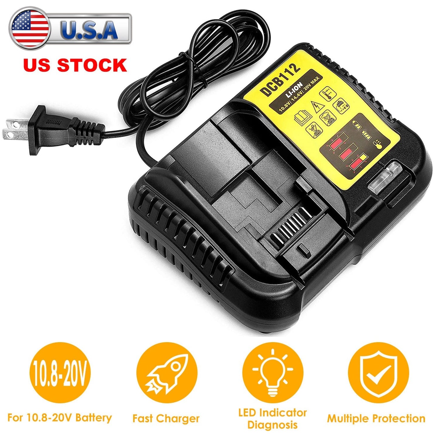 Rapid Charger Replacement Fit for Dewalt 10.8-20V Battery DCB107 DCB101 DCB200 DCB205