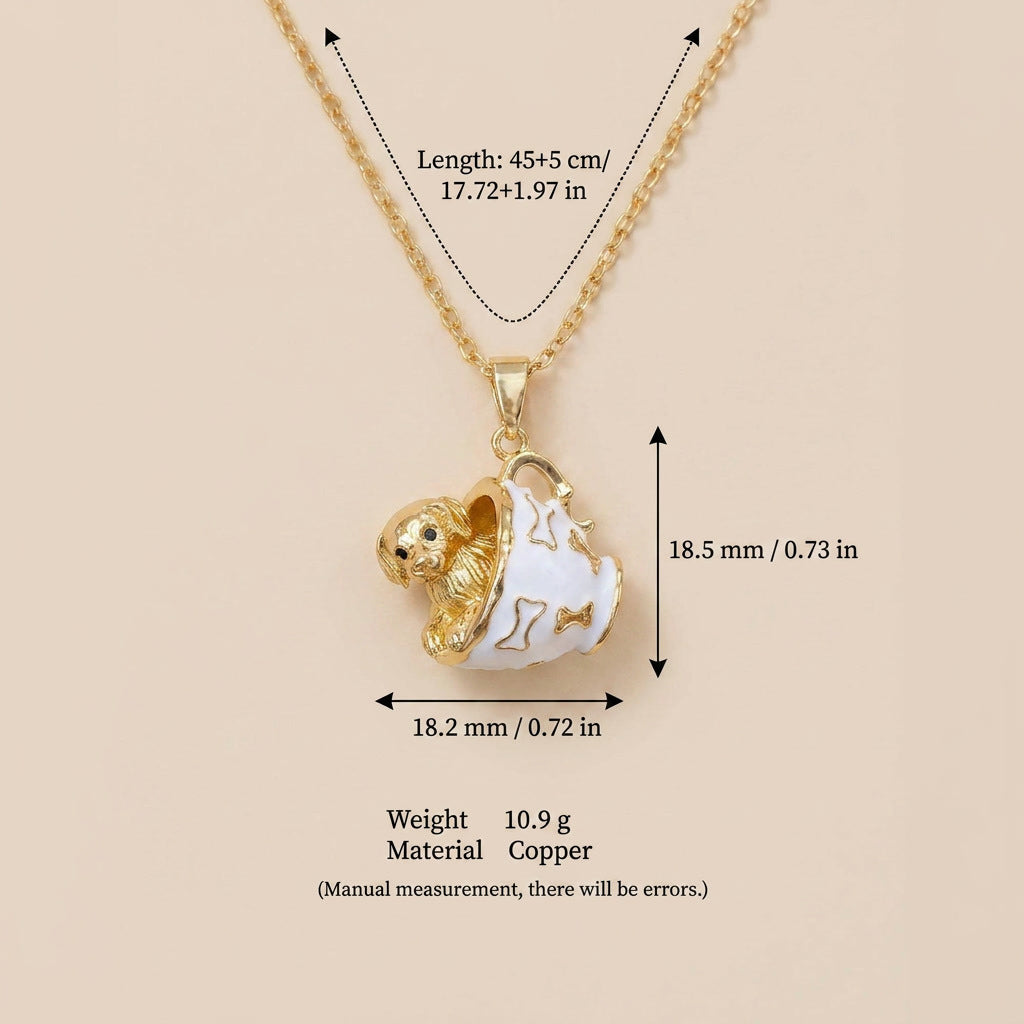 Golden Pendant Necklace In The Shape Of A Teacup Rabbit