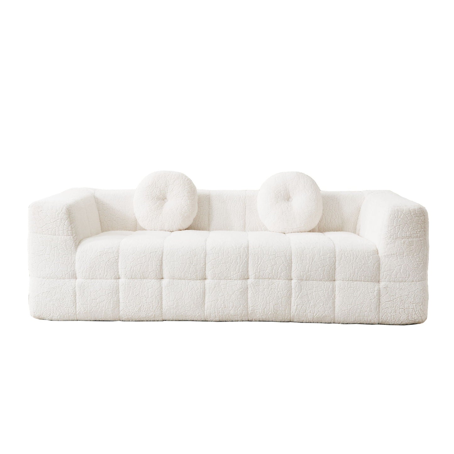 Boneless 3 Seater Sofa With Circular Throw Pillows - Beige