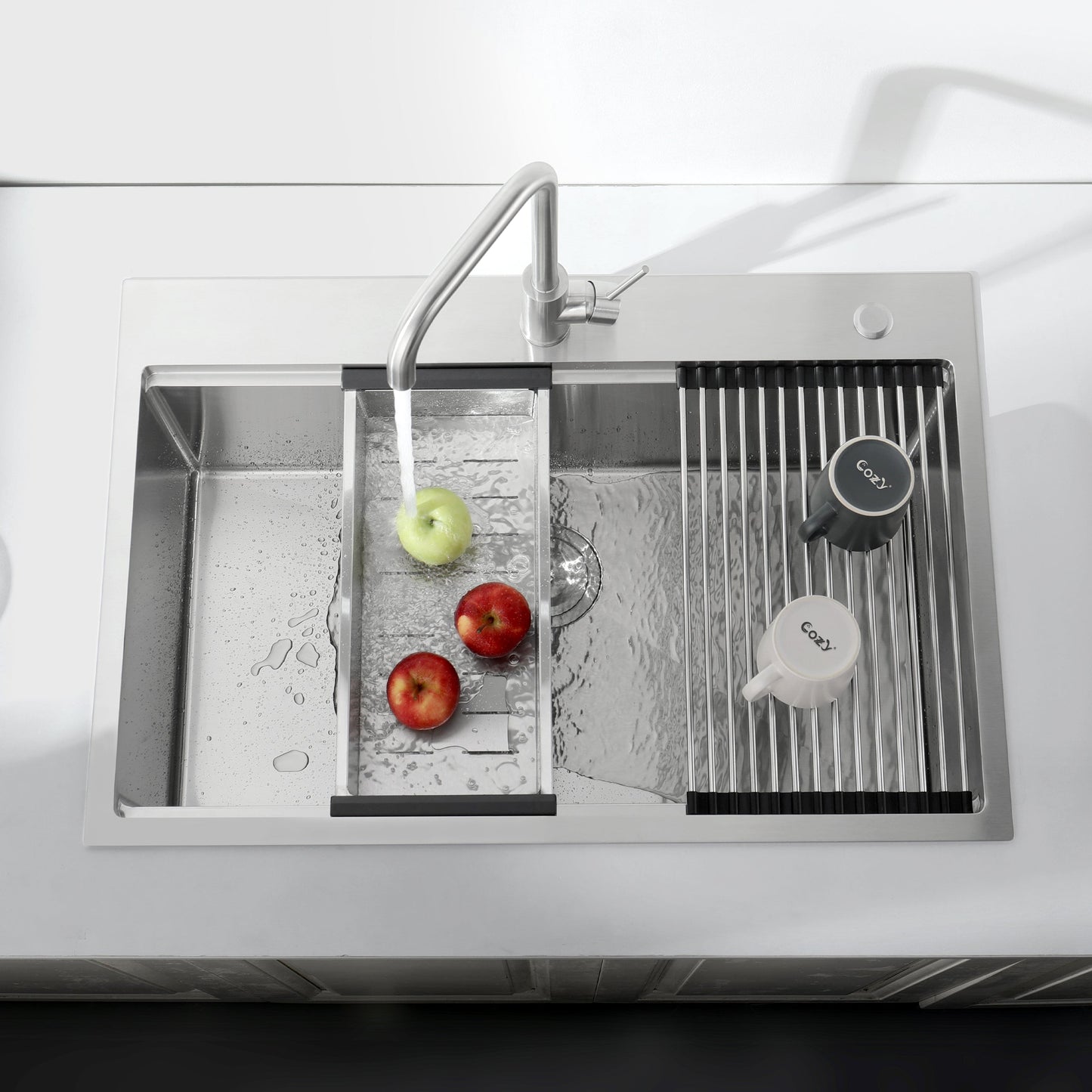Stainless Steel Kitchen Sink, 33"x22" Single Bowl, Overmount Handmade Sink in Brushed
