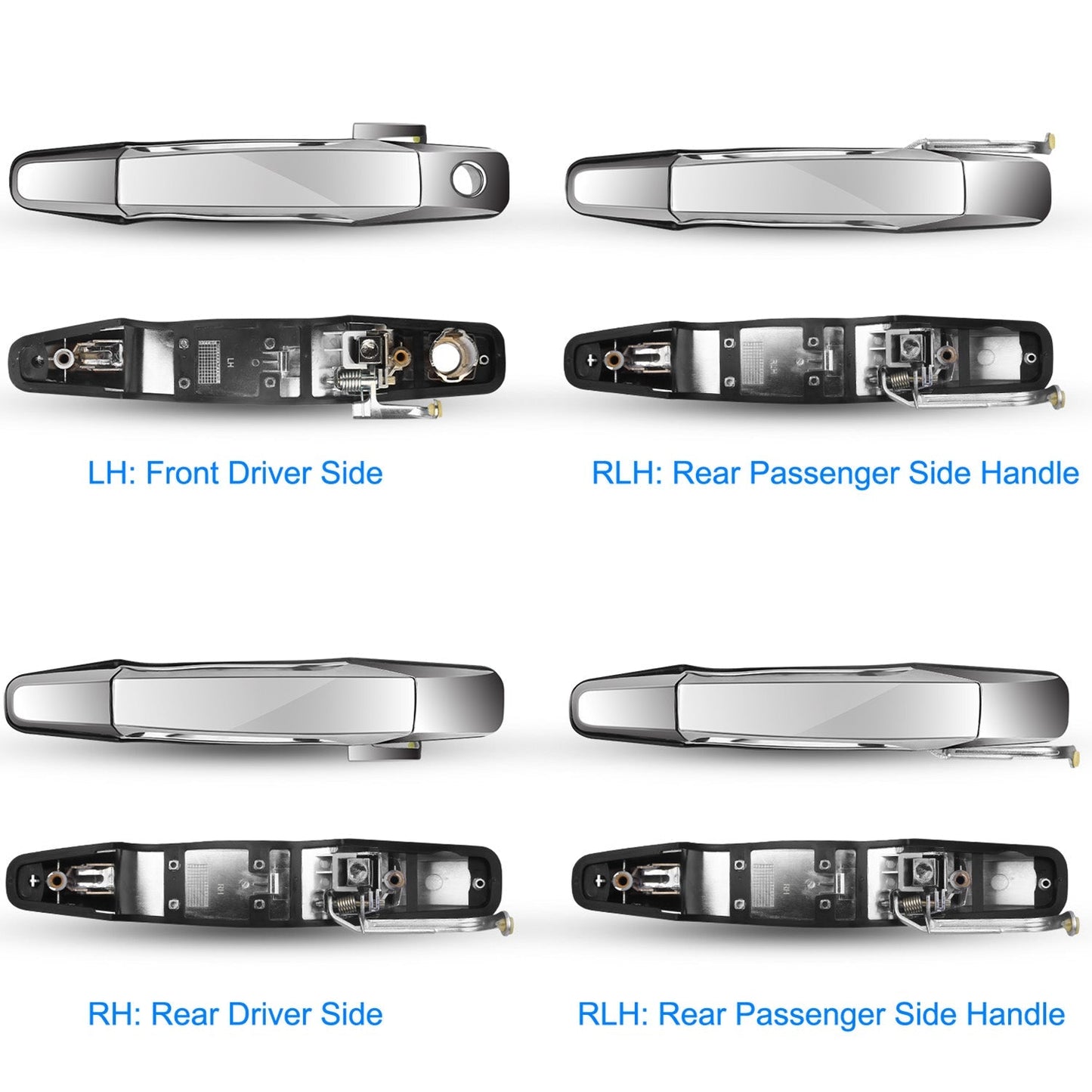 iMounTEK 4pcs Chrome Outer Handles Outside Exterior Door Handles Front Rear for Chevy Pickup Truck 2007-2013 Suburban Sierra Silverado Escalade Cadill