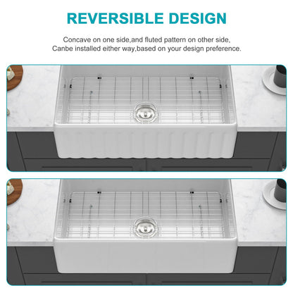 Ceramic Farmhouse Sink With Deep Basin And Stainless Steel Grid