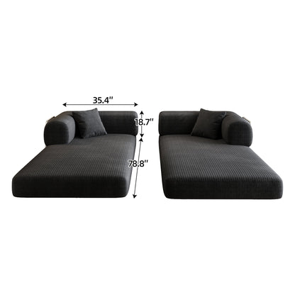 78.8' Compression Sofa,Convertible Floor Sofa Bed-with Pillow Back Support Armrest,Comfy Futon Couch Sleeper Bed,Loveseats Boneless Modular Sectional Sofa,Corduroy fabric,for Living Room,Bedroom,Black