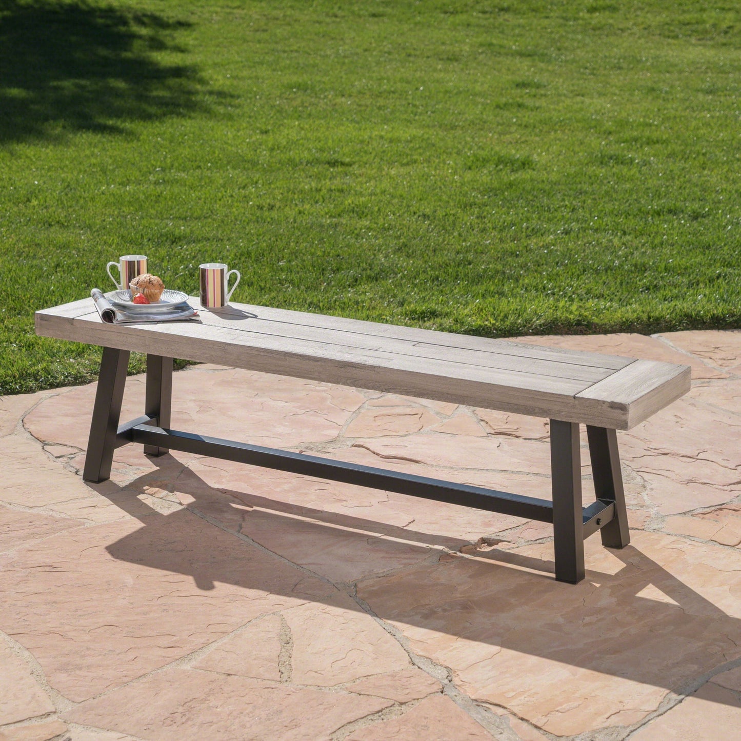 Tranquilizer Outdoor Acacia Wood Bench With Slat Panel Design