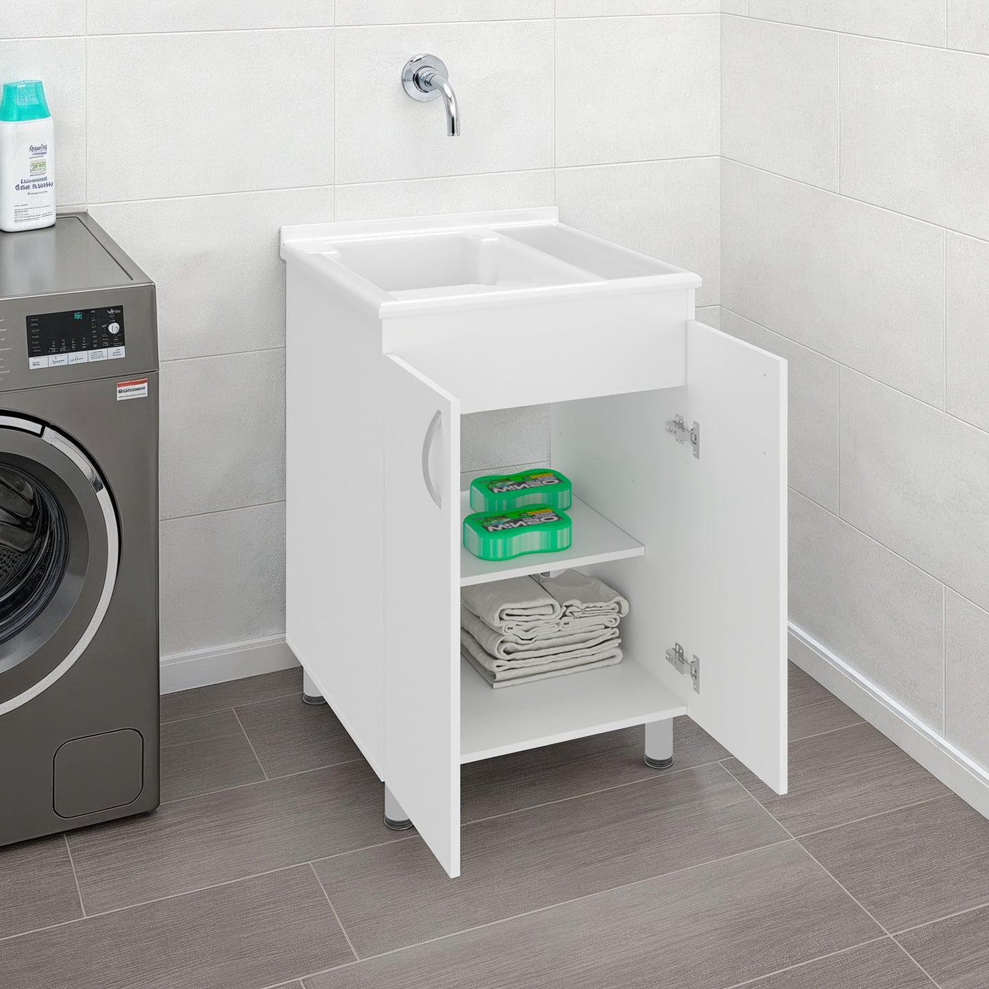Demolotion Utility Sink Cabinet with Dual Compartments and Storage
