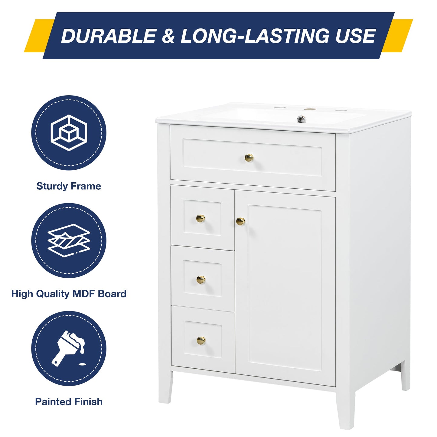 24" Modern Bathroom Vanity with Ceramic Sink