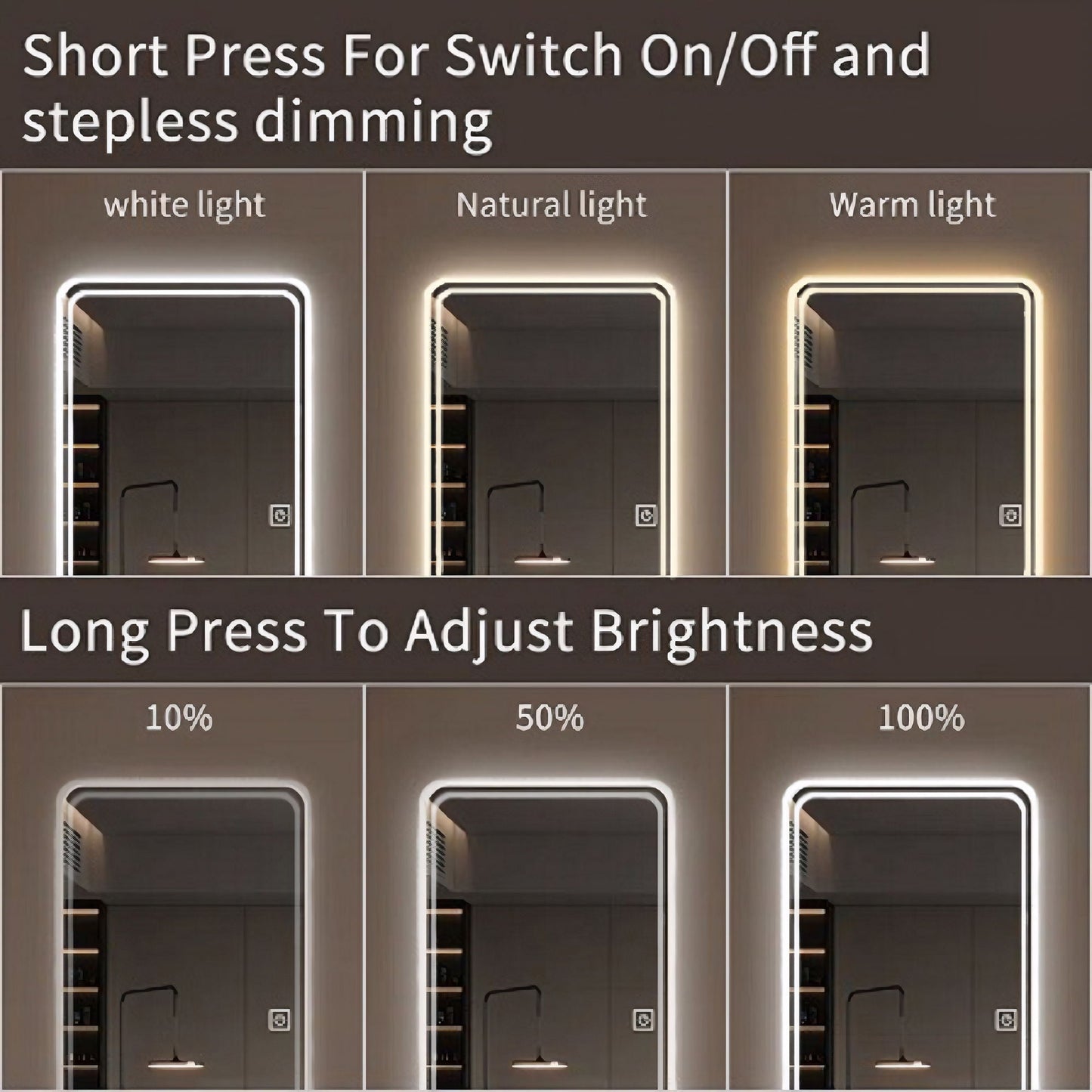 Full Length Floor Mirror LED with Dimming & 3 Color Modes