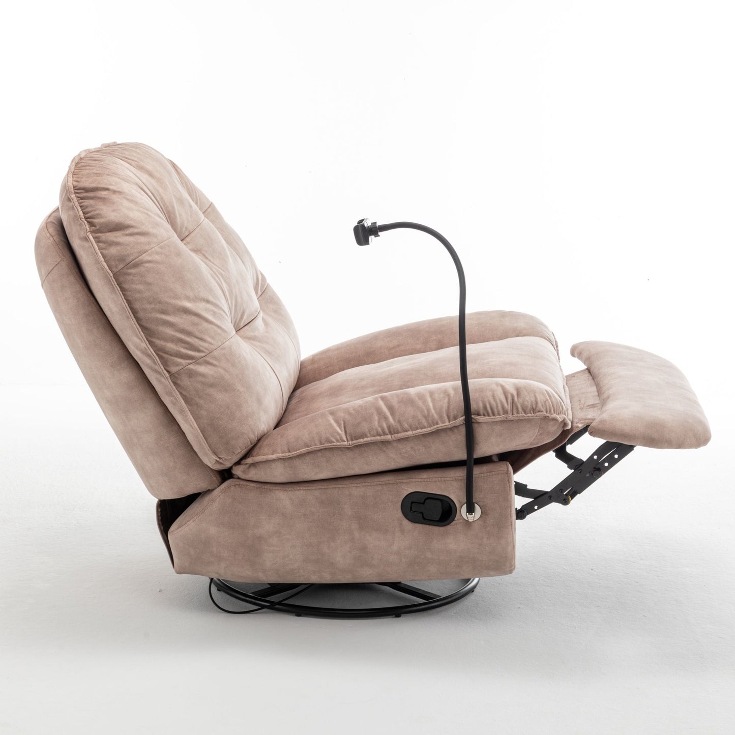 Modern Swivel Gliding Recliner Chair With Rocking Function And Phone Holder, Large Comfortable